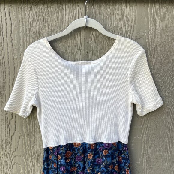 Vtg 90's Studio Ease Maxi Dress Sz 6 Floral Navy  Ivory Waffle Prairie Cottage - Picture 8 of 8